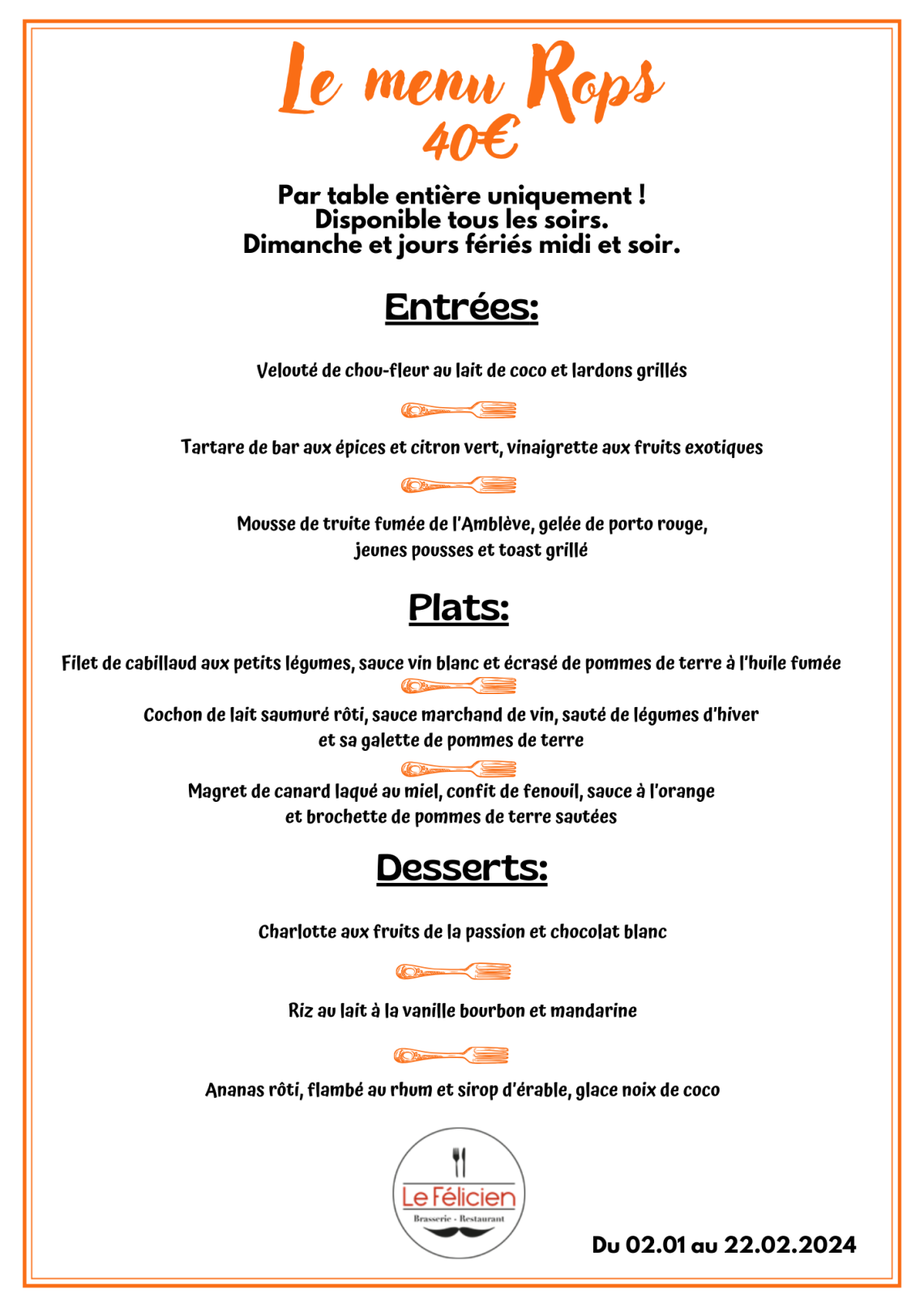 Menu Rops Le Félicien